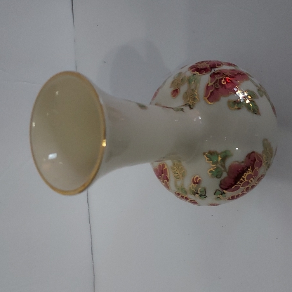ZSOLNAY-HUNGARY Floral Vase w/Gold Trim - Picture 4 of 8